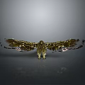 Golden Eagle with Spread Wings and Shiny Feathers on Dark Background