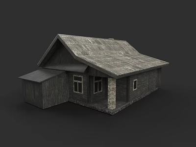 Wooden Detached Villa Exterior With Gray Roof Windows And Stone Base 3d model