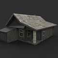 Wooden Detached Villa Exterior With Gray Roof Windows And Stone Base