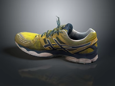 Yellow And Navy Blue ASICS Running Shoes With Mesh Design And Cushioned Sole 3d model
