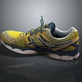 Yellow And Navy Blue ASICS Running Shoes With Mesh Design And Cushioned Sole