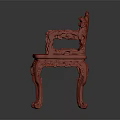 Traditional Chinese Red Wooden Chair with Intricate Carvings on Backrest and Armrests