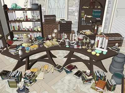 Traditional Laboratory Interior With Scientific Equipment Books And Glassware On Workbench 3d model