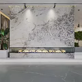Elegant Modern Lobby Interior With Marble Walls Steps Green Plants And Windows