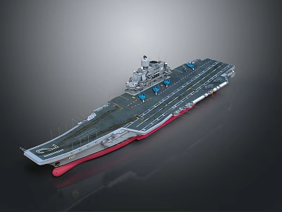 Detailed Military Aircraft Carrier With Flight Deck Red Hull And Blue Markings 3d model