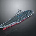 Detailed Military Aircraft Carrier With Flight Deck Red Hull And Blue Markings