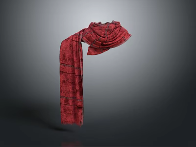 Stylish Red Patterned Scarf with Intricate Design and Soft Fabric Details 3d model