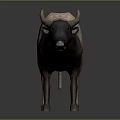Realistic 3D Model of Bull With Brown Black Fur Standing on Gray Background