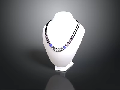 Elegant Decorative Necklace With Black Chain Blue Beads On White Display Stand 3d model