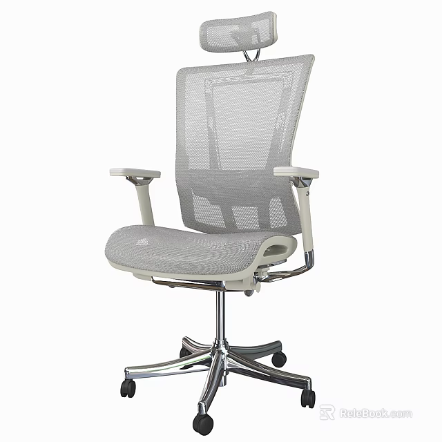 Ergonomic Light Gray Mesh Office Chair With Armrests And Metal Base Wheels 3d model 
