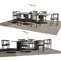 Modern Dining Table Set With Rectangular Round Design Matching Chairs And Potted Plant 3d model