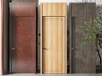 Wooden Hinged Doors With Decorative Details In Various Colors For Home Interior Design 3d model