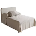 Modern Beige Single Bed With Upholstered Headboard Textured Pillow And Simple Bedspread 3d model