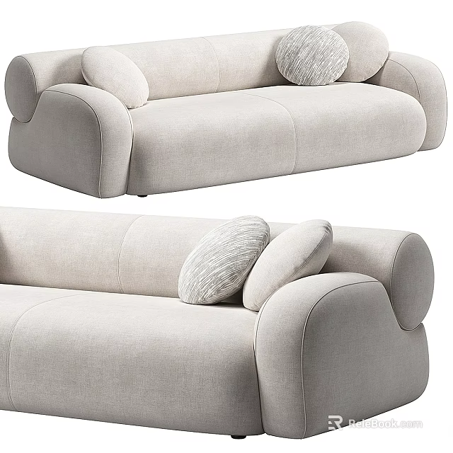 Light Gray Sectional Sofa With Rounded Armrests And Decorative Pillows 3d model