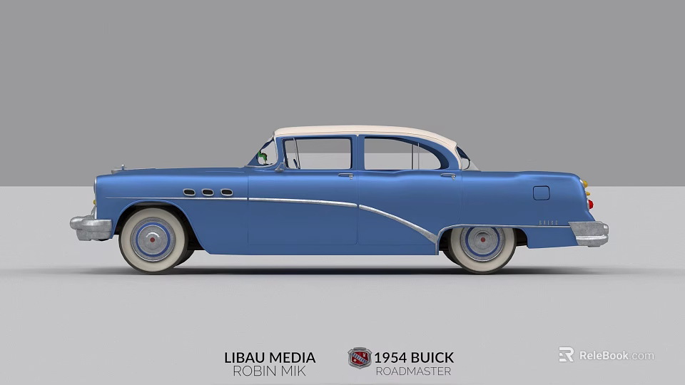 1954 Buick Roadmaster Classic Blue Vintage Car With Retro Exterior Design 3d model 