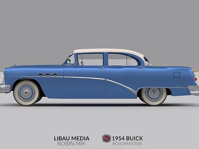 1954 Buick Roadmaster Classic Blue Vintage Car With Retro Exterior Design 3d model