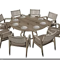Round Wooden Dining Table Set With Woven Chairs And Seating For Six
