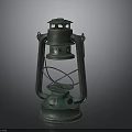 Vintage Green Kerosene Lantern With Rustic Metal Frame And Glass Shade
