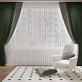 Green Curtains With White Blinds White Armchair Green Ottoman And Black White Checkered Rug