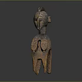 Handcrafted Wooden Anthropomorphic Sculpture With Decorated Head And Limbs In Brown Orange Tones