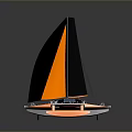 Modern Orange And Black Sail Catamaran Model With Reflective Base And Seating Area 3d model
