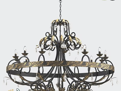 Ornate Black and Gold Metal Chandelier With Crystal Accents And Intricate Scrollwork 3d model