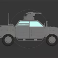 Gray Armored Military Vehicle With Roof Turret And Heavy Duty Wheels
