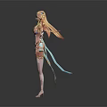 3D Fantasy Fairy Character With Golden Long Hair And Blue Green Ornamental Flowing Ribbons