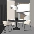 Modern Round Dining Table Set With White Chairs And Decorative Items 3d model
