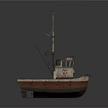 Small Fishing Boat With Mast Crane Cabin And Brown Hull Design