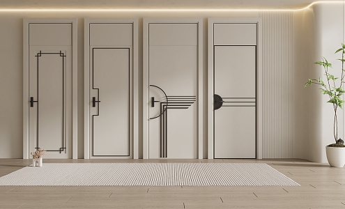 Modern swing door cream single door bedroom single door 3d model