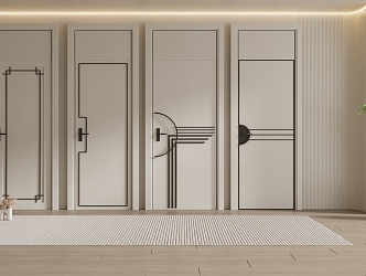 Modern swing door cream single door bedroom single door 3d model