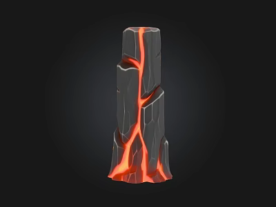 Wood And Stone Decorative Column With Cracked Surface And Red Glowing Details 3d model