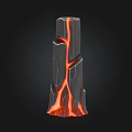 Wood And Stone Decorative Column With Cracked Surface And Red Glowing Details