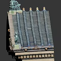 Classical Architectural Component With Sculptural Reliefs Blue Roof And Decorative Details