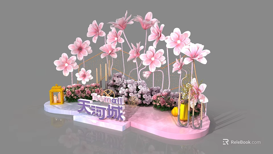 Decorative Scene With Large Pink Flowers And Flower Arrangements At Tianhe City 3d model 