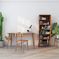 Nordic Style Desk and Chair Room Desk Bookcase Combination 3d model