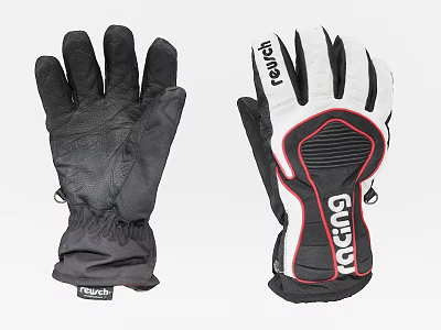 ROCKY Ski Gloves Black White Red Design For Winter Sports Use 3d model