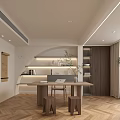 Modern Study Room Interior With Red Desk Bookshelves And Artworks