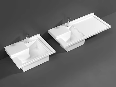 Modern White Double Washbasins With Sleek Design And Chrome Faucets 3d model