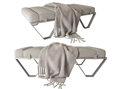 Modern Upholstered Sofa Bench With Metal Frame And Gray Tassel Blanket 3d model