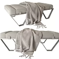 Modern Upholstered Sofa Bench With Metal Frame And Gray Tassel Blanket