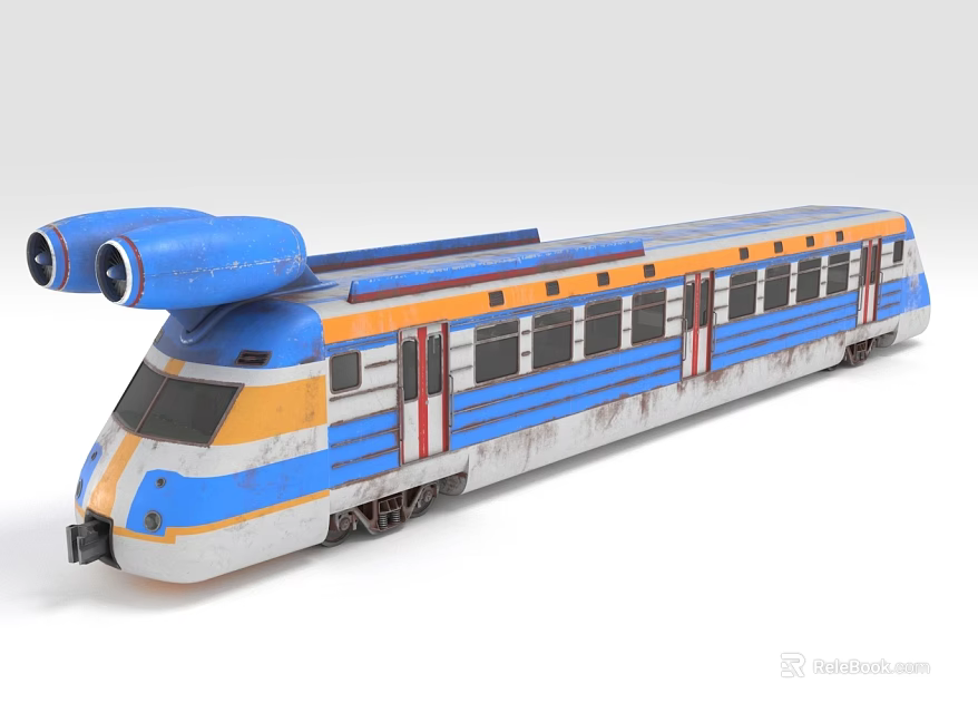 Futuristic Sci Fi Train With Blue Orange Accents Engine Front And Windows 3d model 