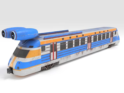 Futuristic Sci Fi Train With Blue Orange Accents Engine Front And Windows 3d model