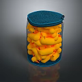 Blue Mesh Storage Bag Filled With Yellow Rubber Duck Toys