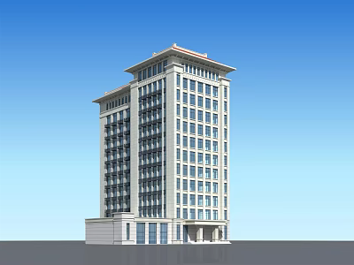 Modern High Rise Office Building With Large Windows And Sleek Design Against Blue Sky 3d model
