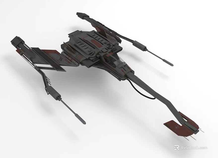 Futuristic Sci Fi Spaceship 3D Model With Multiple Wings And Red Accents 3d model