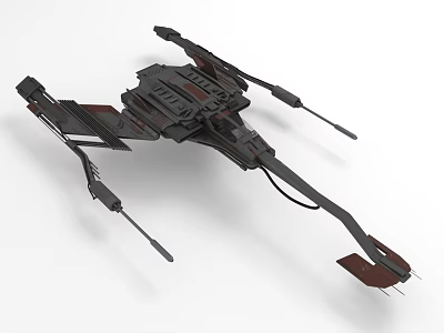 Futuristic Sci Fi Spaceship 3D Model With Multiple Wings And Red Accents 3d model