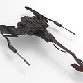 Futuristic Sci Fi Spaceship 3D Model With Multiple Wings And Red Accents 3d model