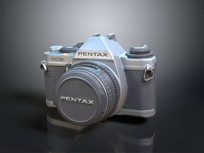 PENTAX Vintage Electronic Camera With Silver Body And Classic Lens Design 3d model